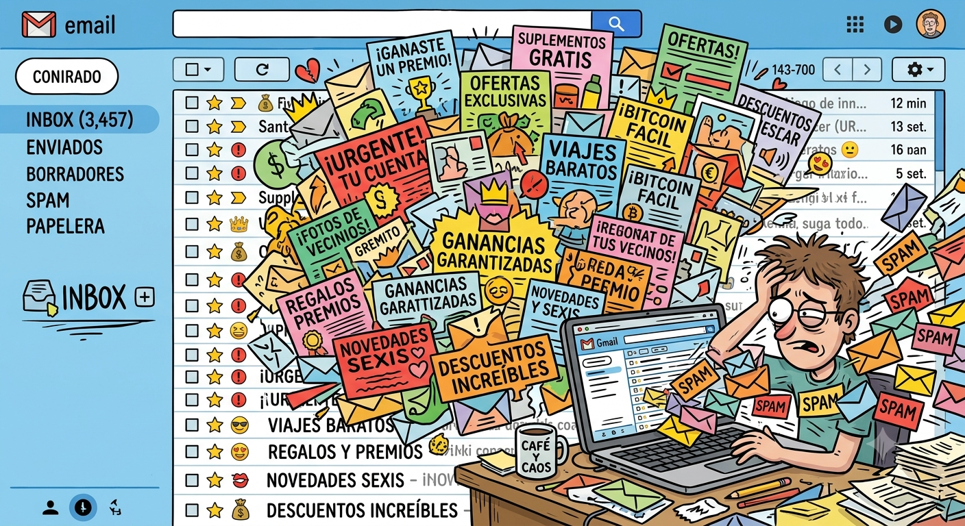 ALT: "correo spam no deseado en una bandeja de entrada"